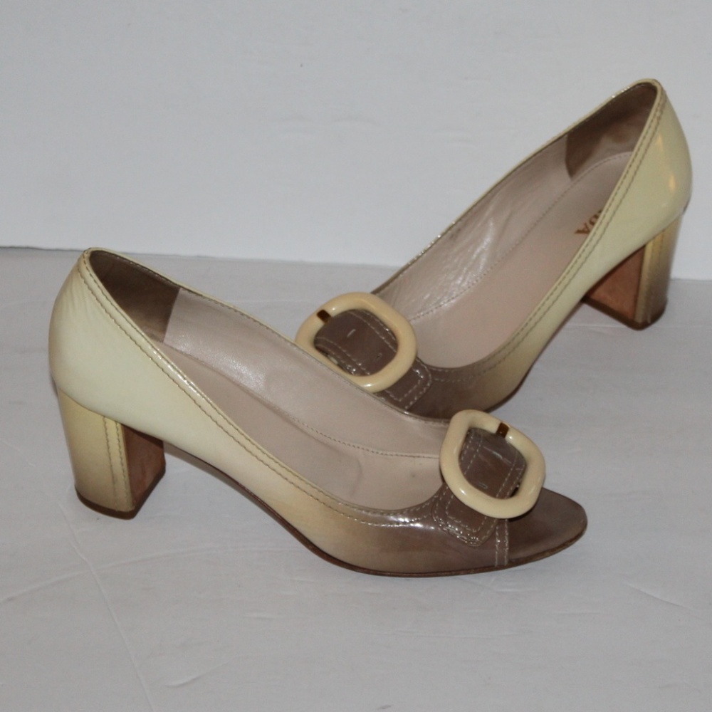 SOLD - Prada Two Tone Large Buckle Italy Heels 40/US 10